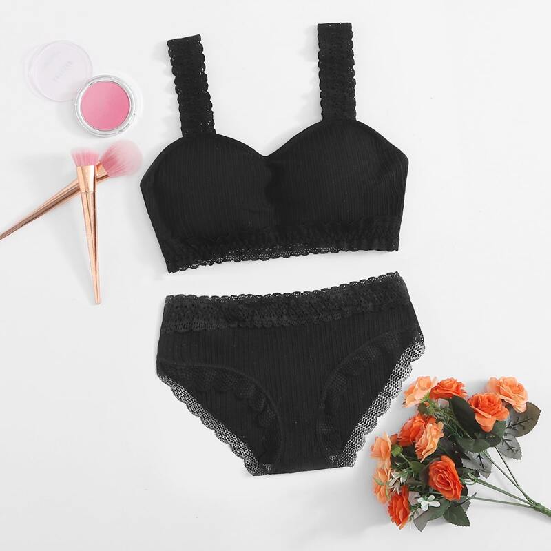 

Black Lace Strappy Lingerie Set
