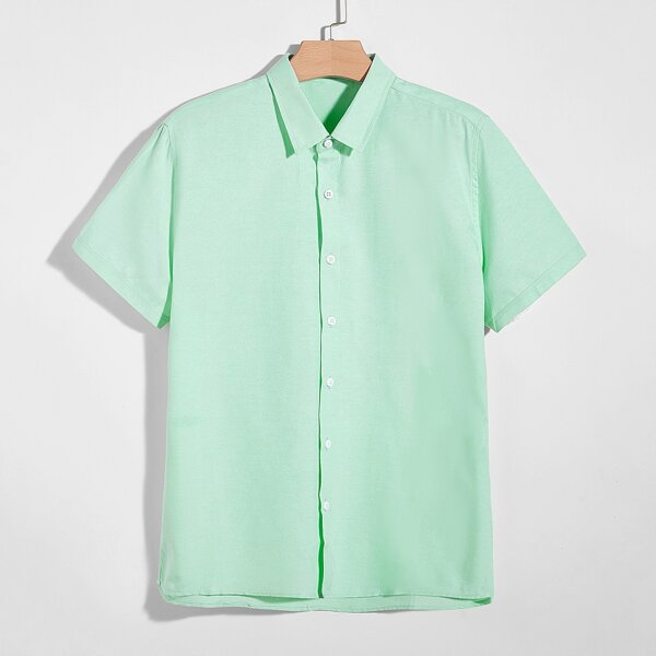 

Men Floral Print Button Up Shirt, Mint green