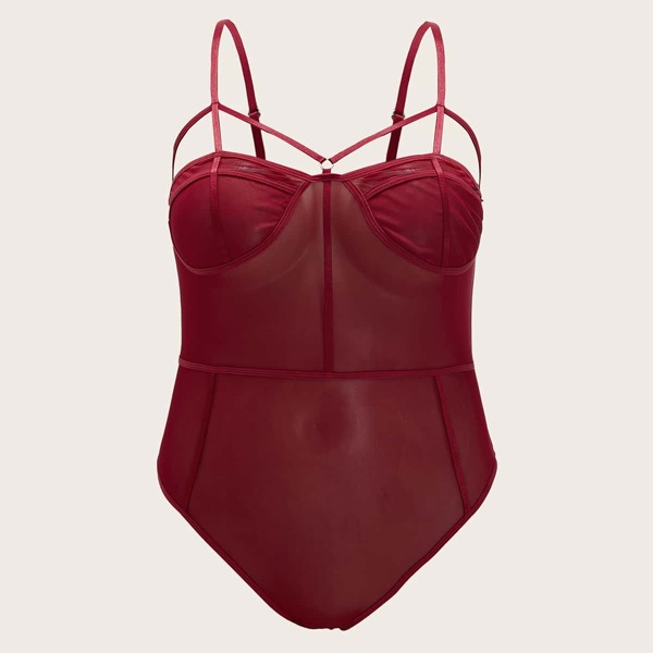 

Plus Harness Mesh Teddy Bodysuit, Burgundy