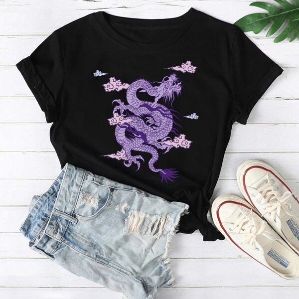 

Plus Dragon Print Round Neck Tee, Black