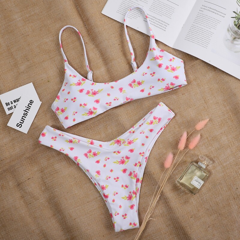 

Ditsy Floral High Cut Bikini Swimsuit, White