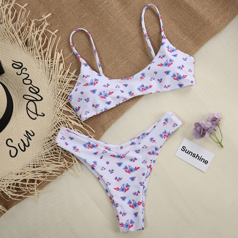 

Ditsy Floral High Cut Bikini Swimsuit, White