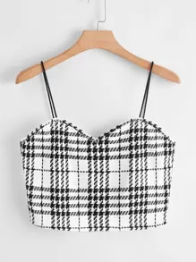 SHEIN 大碼雞心領格紋短版吊帶上衣 - 黑與白 - 查看 1