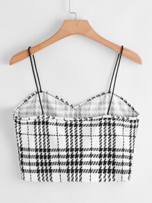 SHEIN 大碼雞心領格紋短版吊帶上衣 - 黑與白 - 查看 2