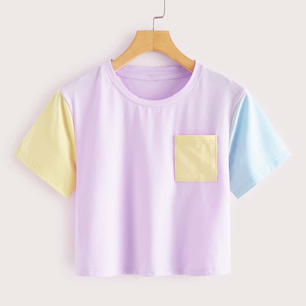 

Colorblock Pocket Crop Tee, Multicolor
