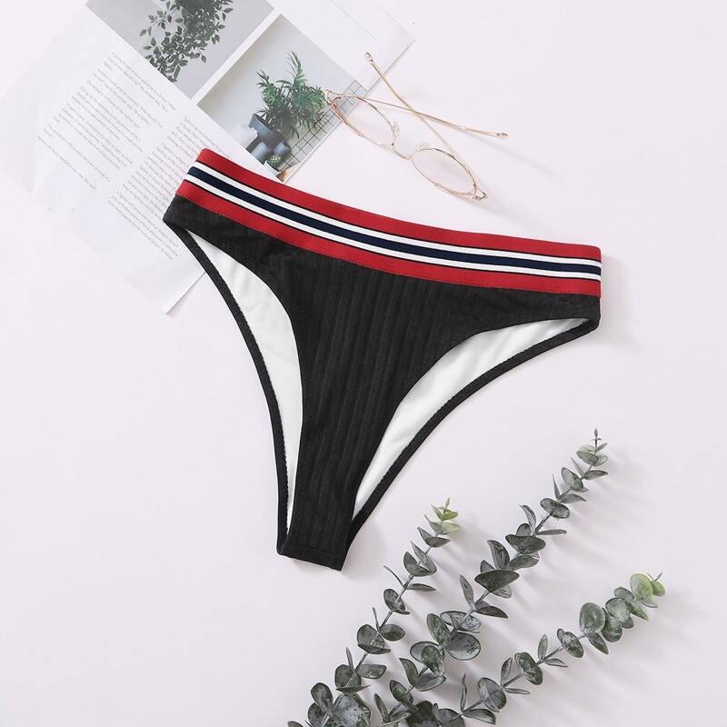 

Striped Trim Bikini Panty, Black