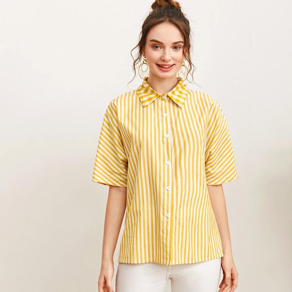 

Striped & Gingham Button Through Blouse, Yellow