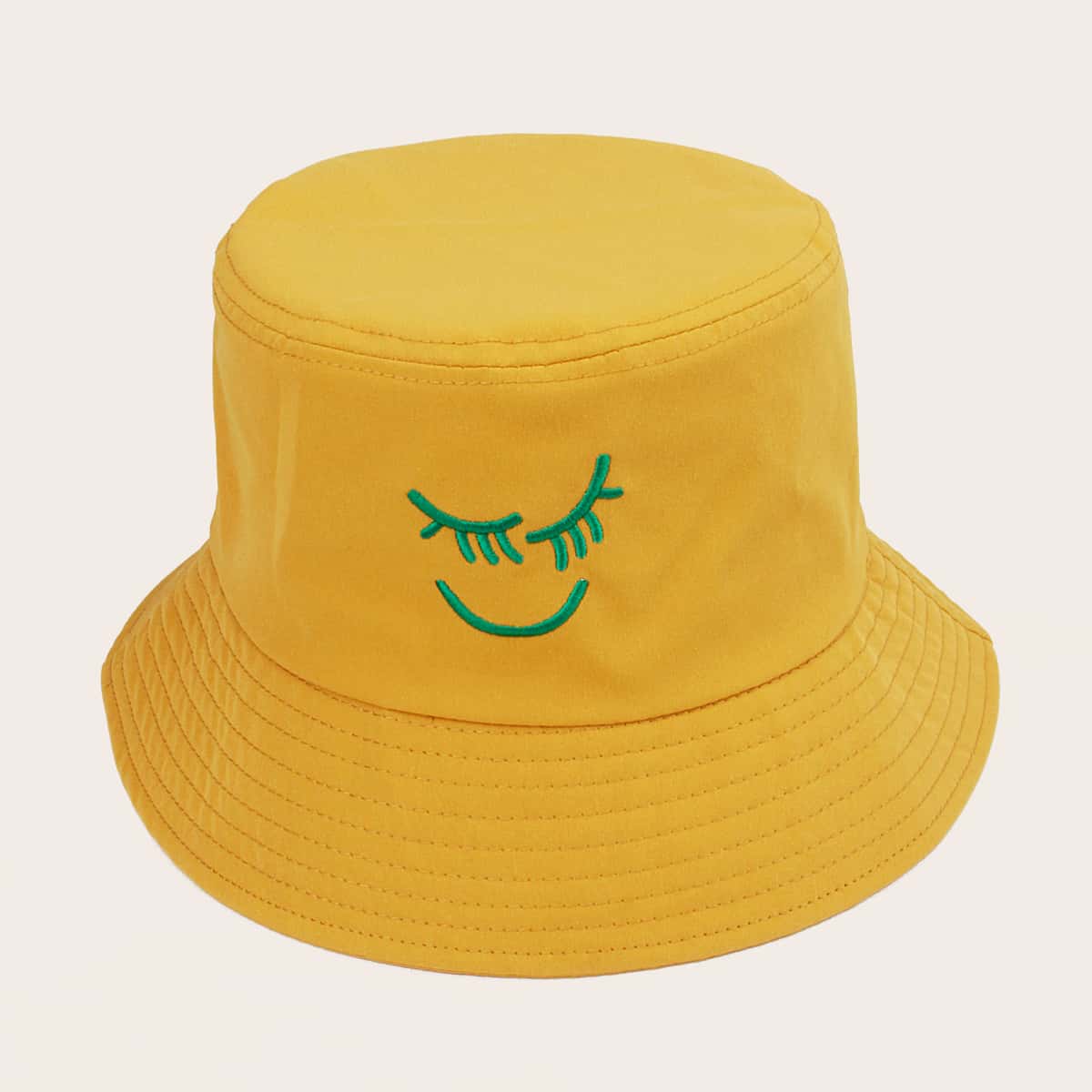 

Smile Embroidered Bucket Hat, Yellow