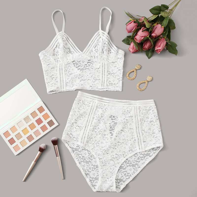 

Floral Lace Lingerie Set, White