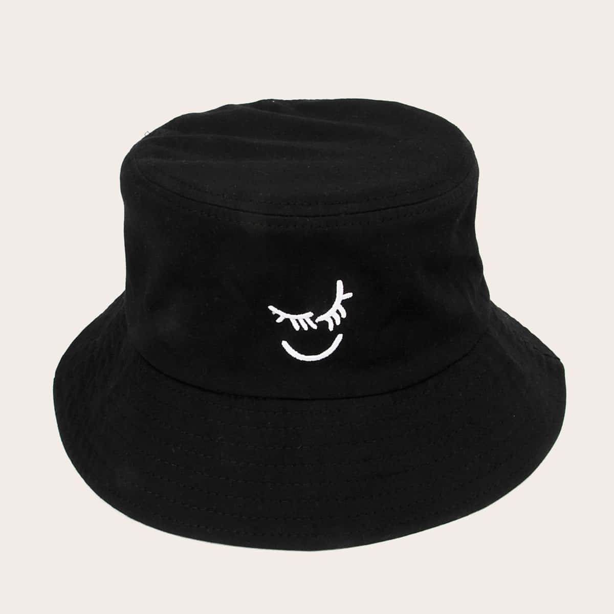 

Smile Embroidered Bucket Hat, Black