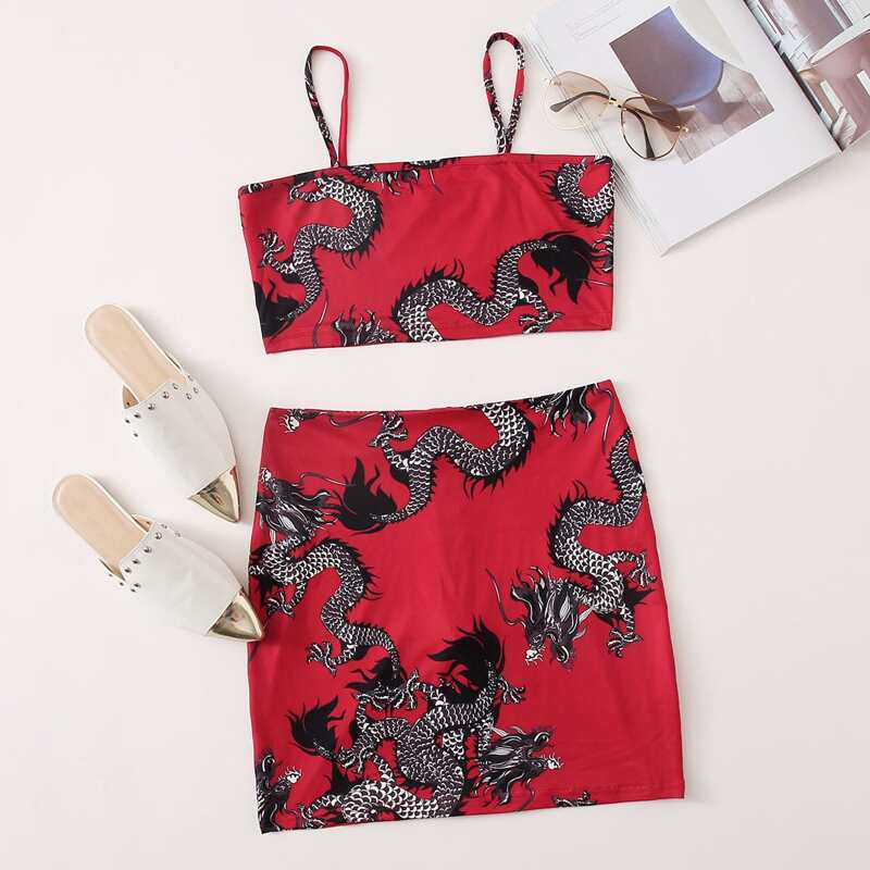 

Dragon Graphic Cami & Skirt, Red