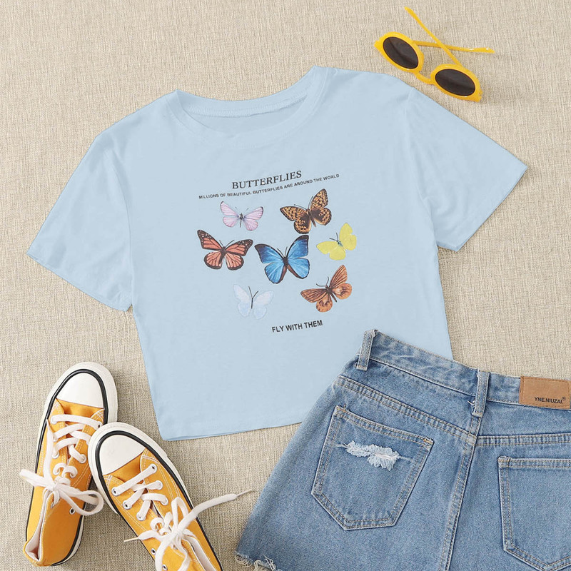 

Butterfly Print Tee, Baby blue