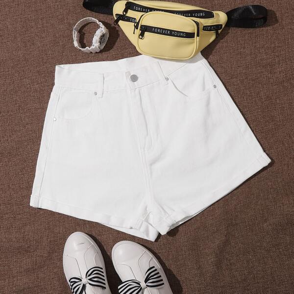 

Roll Up Hem Denim Shorts, White