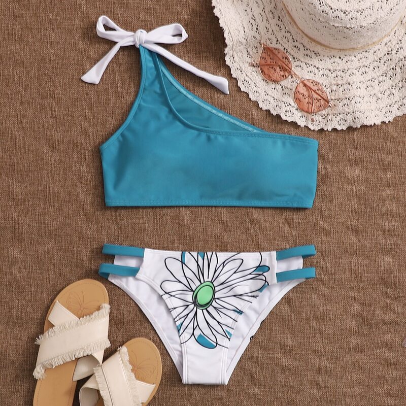 

Floral One Shoulder Bikini Swimsuit, Multicolor