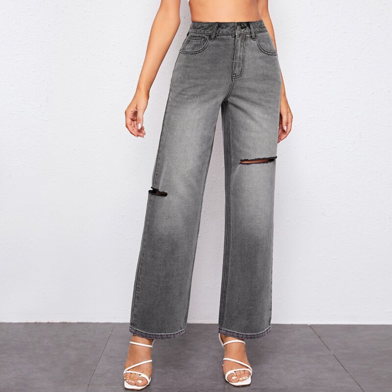 

Slant Pocket Ripped Jeans, Grey