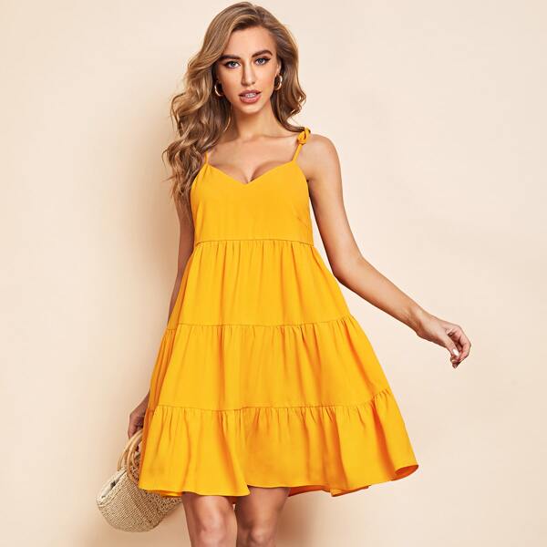 

Ruffle Hem Solid Cami Sundress, Yellow