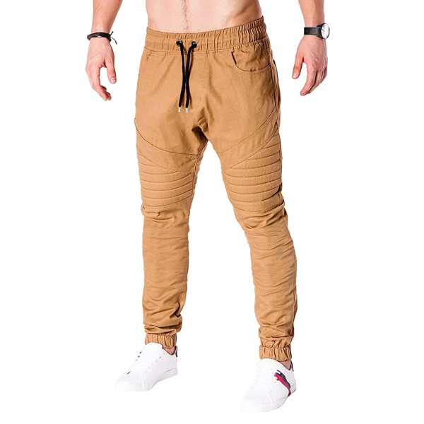 

Men Solid Drawstring Waist Pants, Khaki