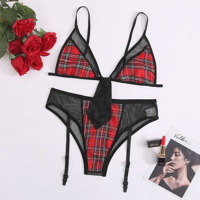 

Tartan Garter Lingerie Set, Multicolor