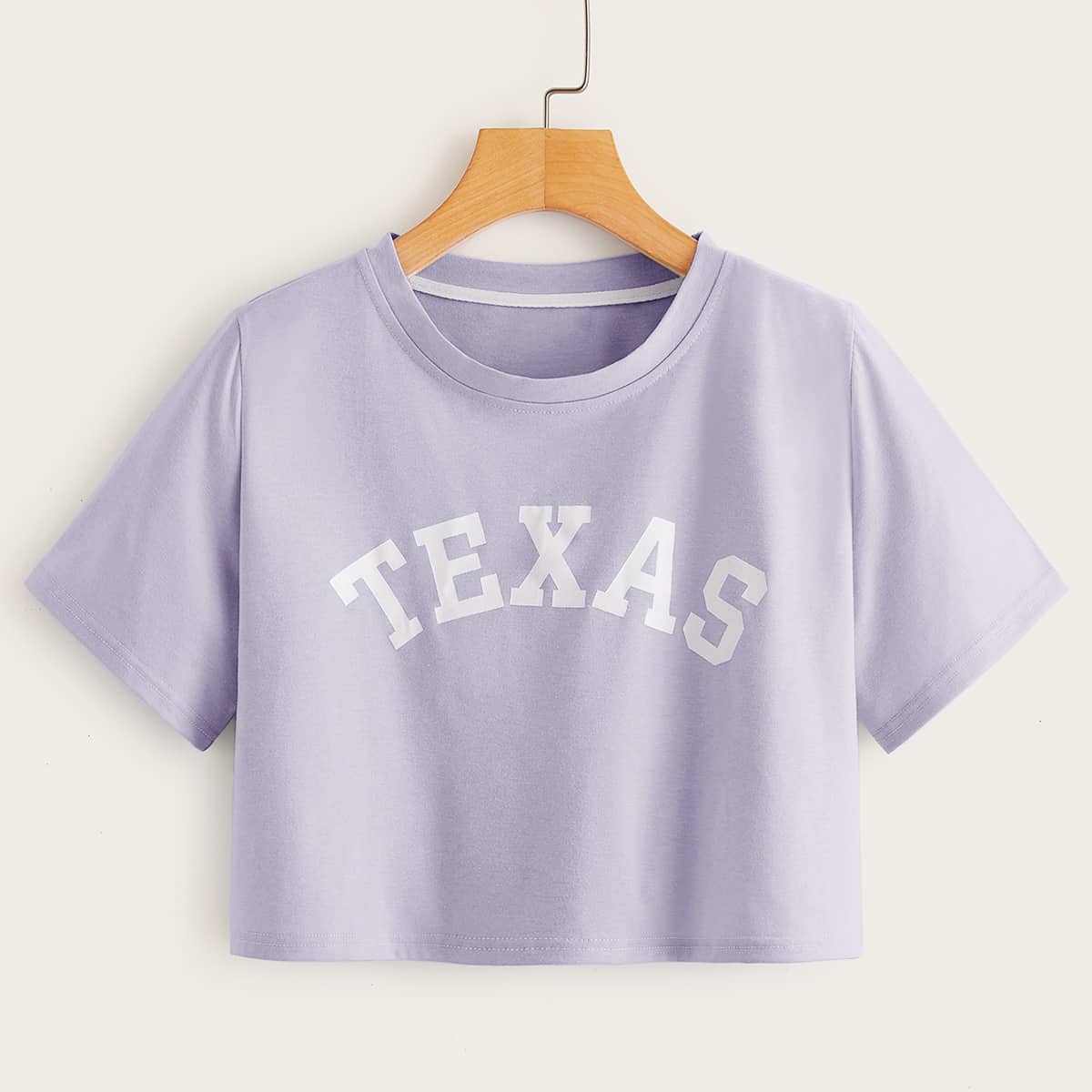 

Letter Print Crop Tee, Lilac purple