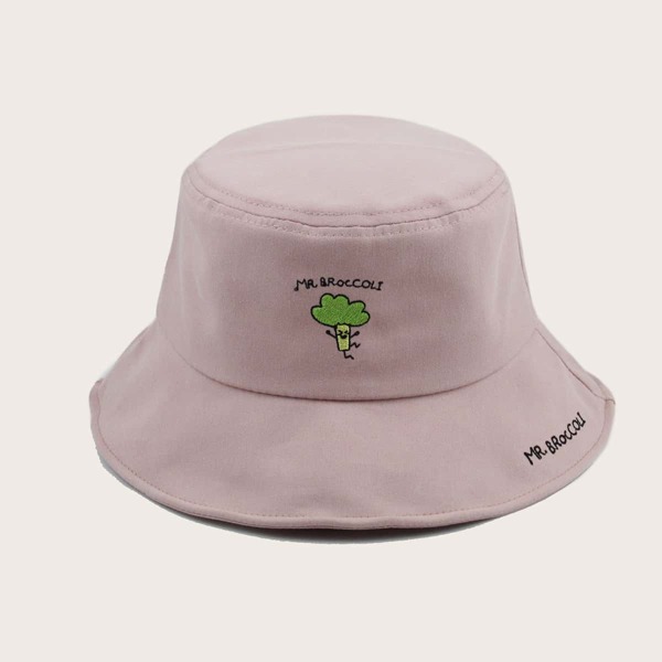 

Vegetable Embroidered Bucket Hat, Pink