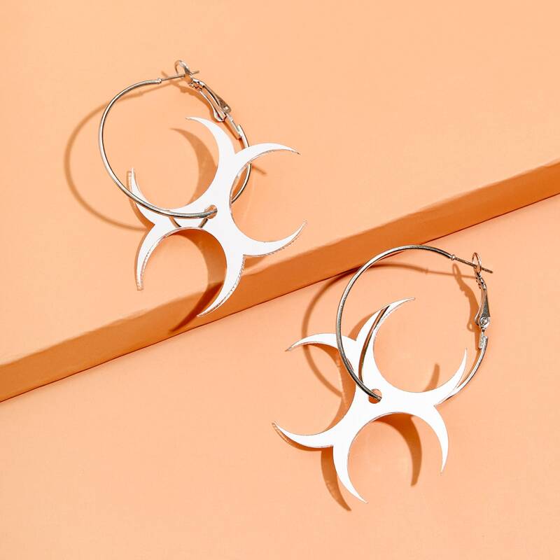 

Geo Hoop Drop Earrings, Silver
