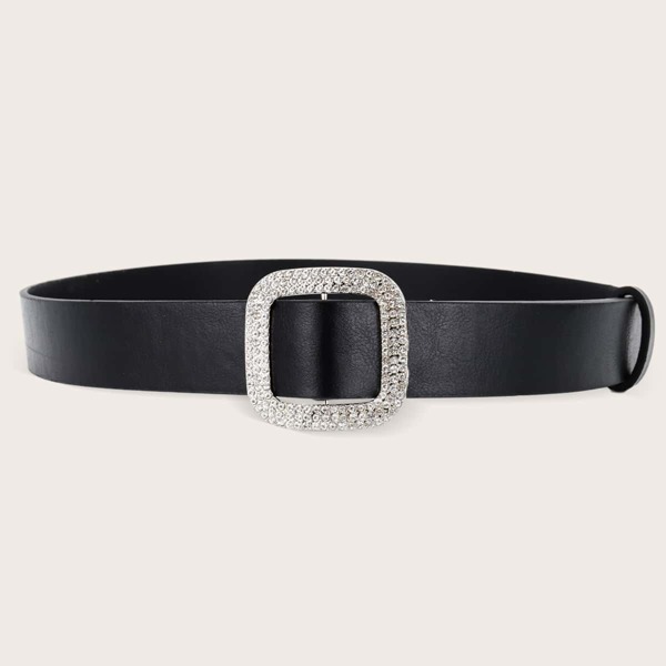 

Rhinestone Decor Buckle Belt, Black