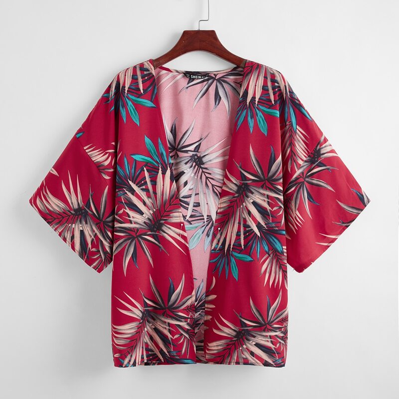 

Tropical Print Drop Shoulder Kimono, Multicolor