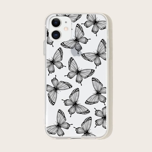 

1шт чехол для iPhone с принтом бабочки, Черный и белый