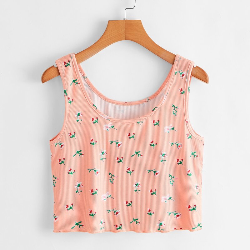 

Ditsy Floral Tank, Coral pink