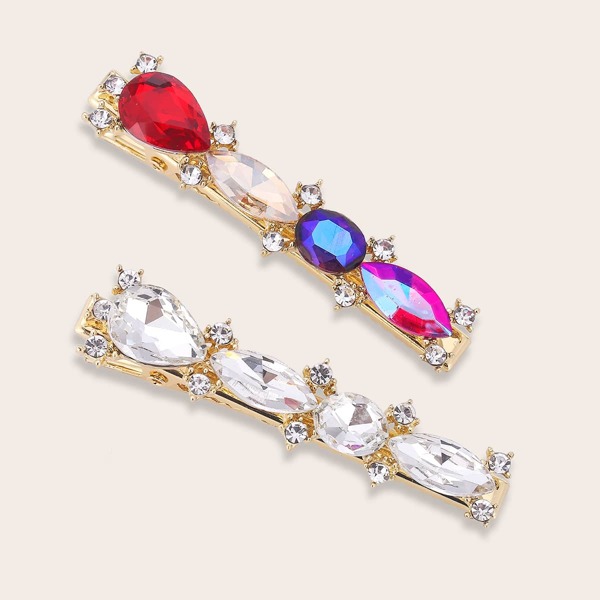 

2pcs Rhinestone Engraved Hair Clip, Multicolor