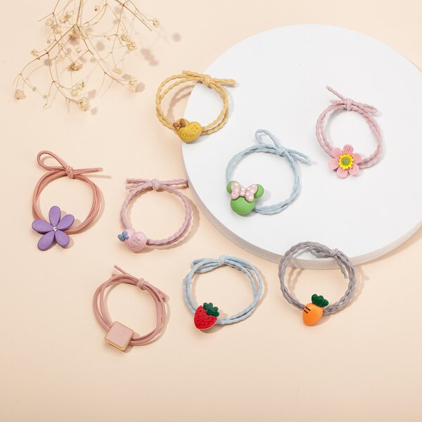 

8pcs Toddler Girls Flower Decor Hair Tie, Multicolor