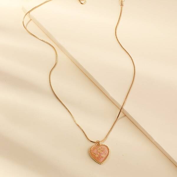 

Heart Charm Necklace, Pink