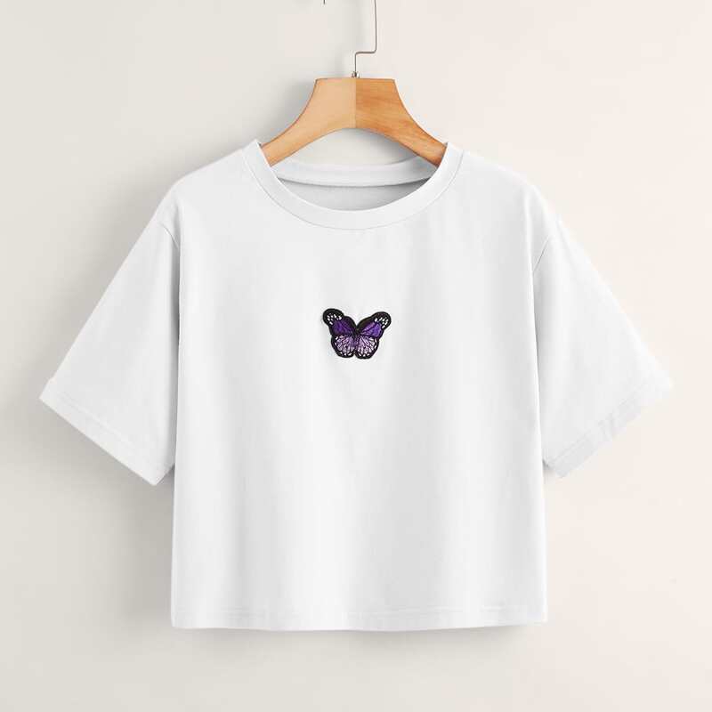 

Butterfly Embroidery Tee, White
