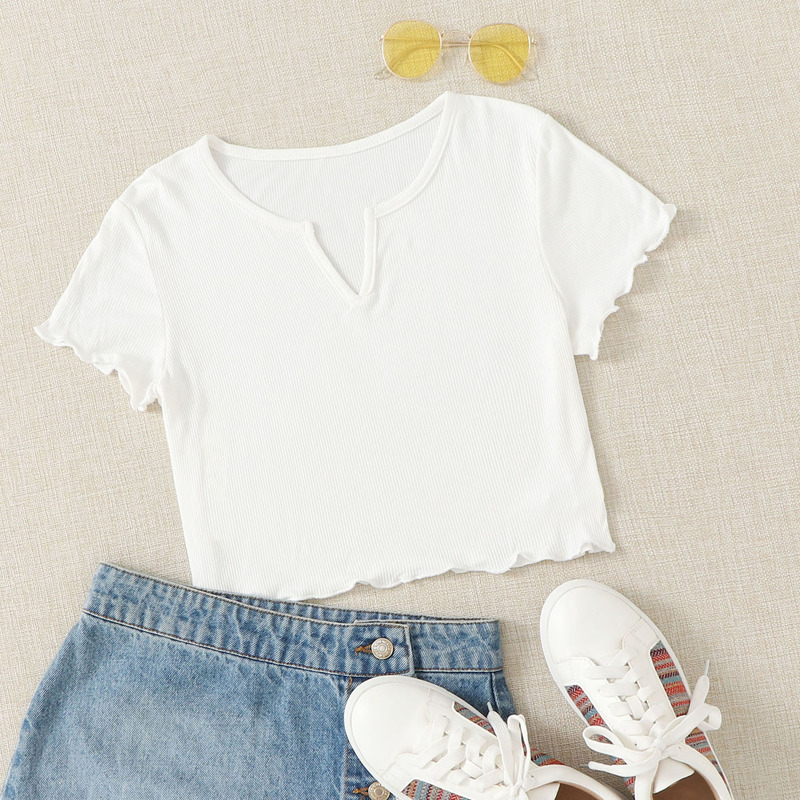 

White Lettuce Trim Crop Top
