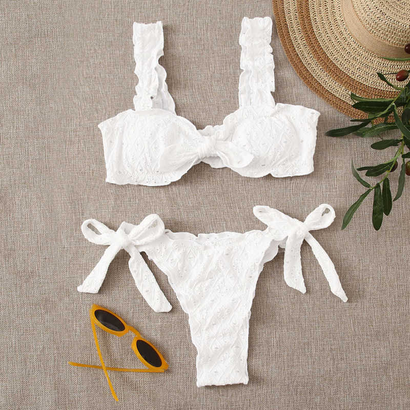 

Schiffy Knot Front Tie Side Bikini Swimsuit, White