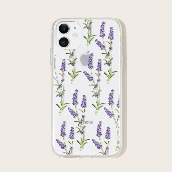 

1pc Flower Print iPhone Case, Purple