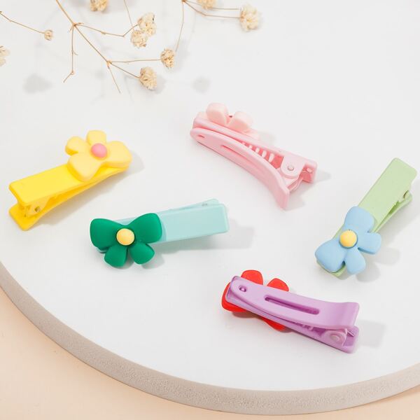 

5pcs Toddler Girls Bow Decor Hair Clip, Multicolor