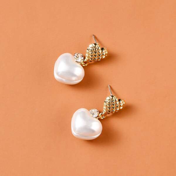 

Faux Pearl Heart Drop Earrings, White
