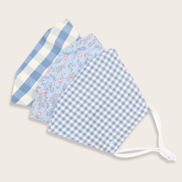 

3pcs Plaid Face Mask With 6pcs Filter, Multicolor
