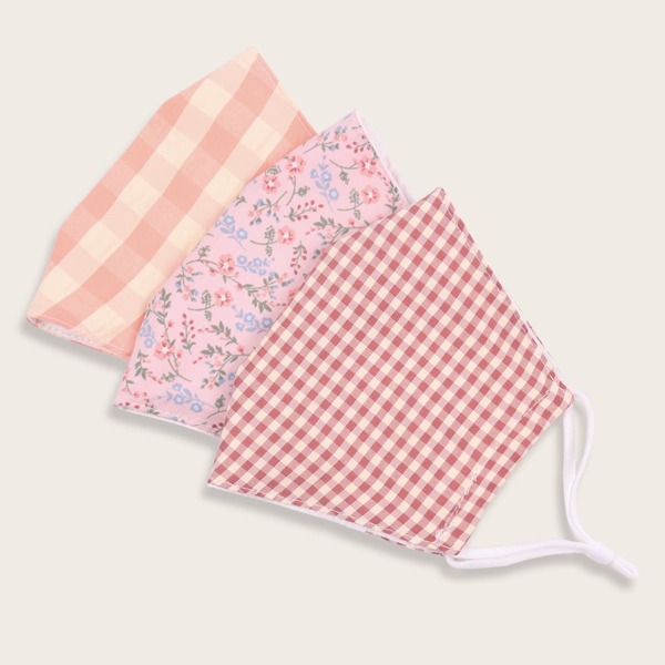 

3pcs Plaid Face Mask With 6pcs Filter, Multicolor