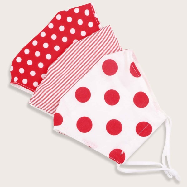 

3pcs Polka Dot Print Face Mask With 6pcs Filter, Multicolor