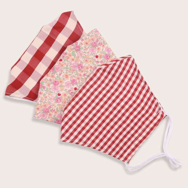 

3pcs Plaid Face Mask With 6pcs Filter, Multicolor