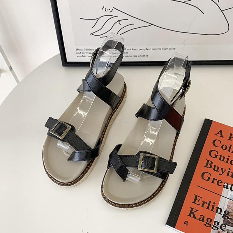 

Buckle Strap Midform Sandals, Black