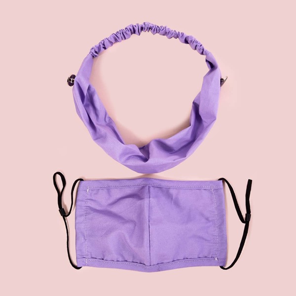 

2pcs Solid Face Mask & Hair Hoop, Mauve purple