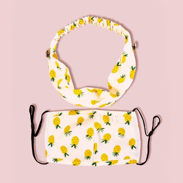 

2pcs Pineapple Pattern Face Mask & Hair Hoop, Yellow