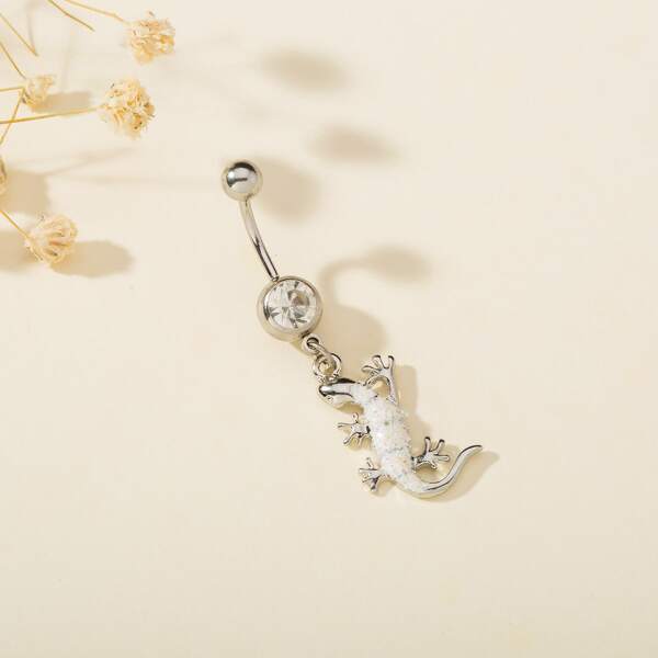 

Gecko Charm Belly Ring, White