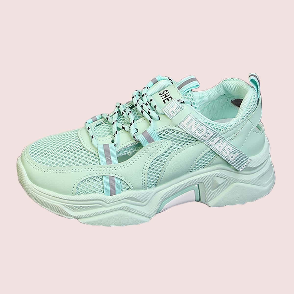 

Lace-up Mesh Chunky Sneakers, Mint green