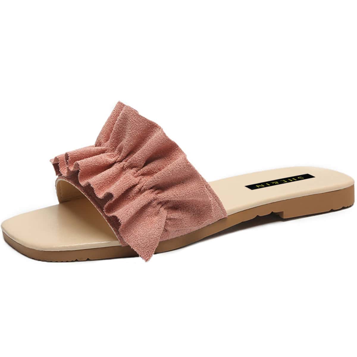 

Ruffle Open Toe Sliders, Pink