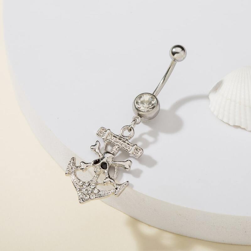 

Skeleton Charm Belly Ring, Silver