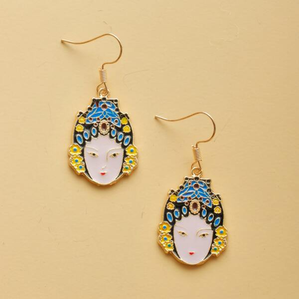 

Peking Opera Facebook Human Face Drop Earrings, Gold